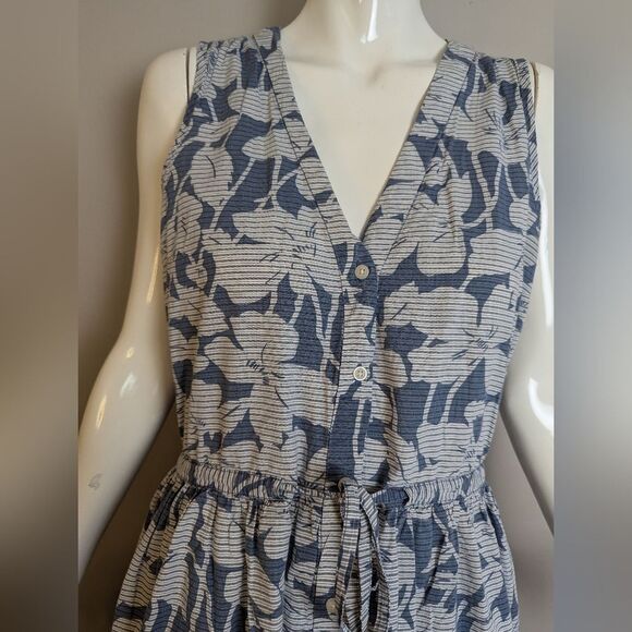 Gap Blue Floral Sleeveless Dress – Size 4 – Cotton Button Front with Waist Tie - Picture 3 of 11